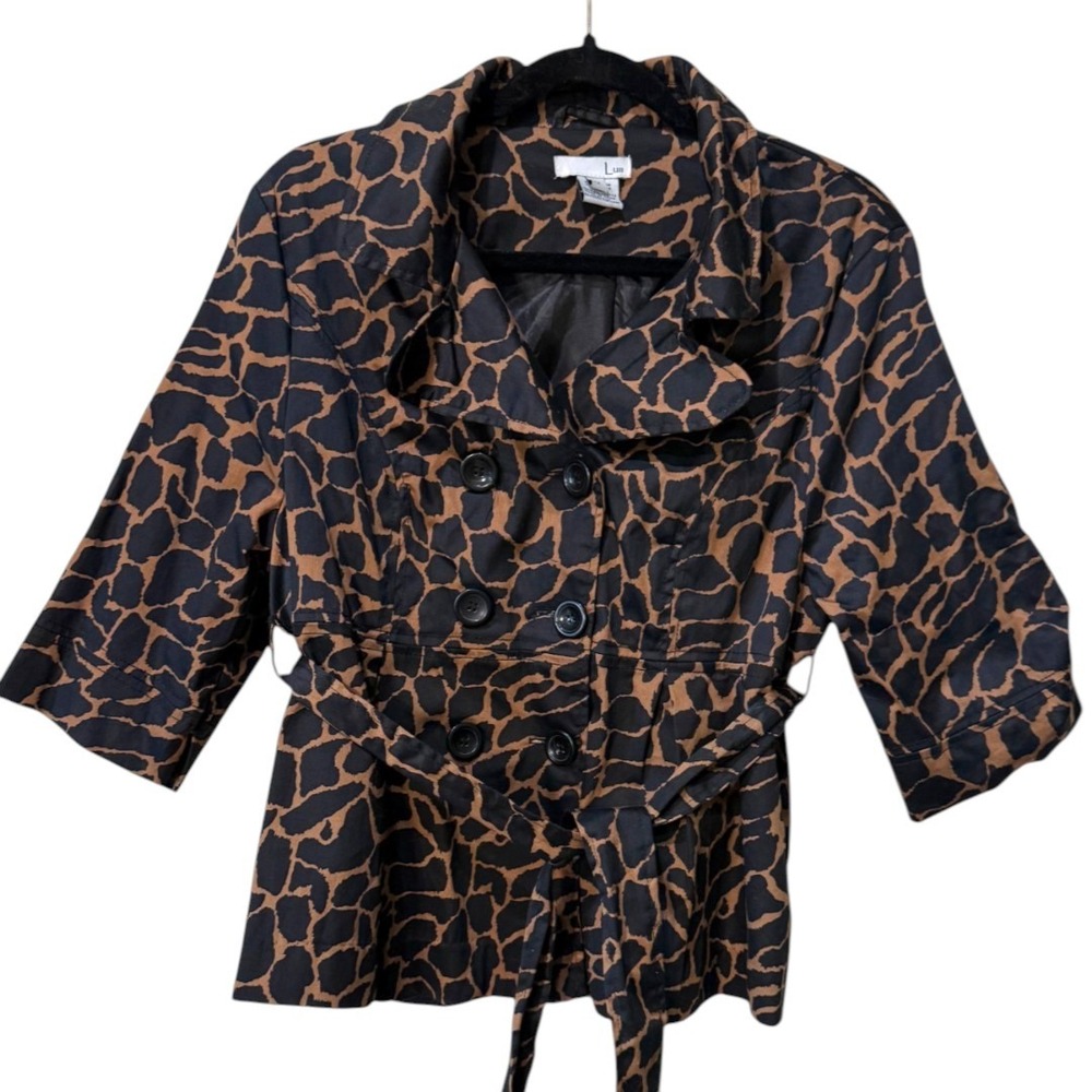 Luii Animal Print Trench Coat Belted 3/4 Sleeve‎ Jacket Medium